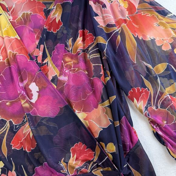 Lane Bryant Plus 2X 18/20 Faux Wrap Top 3/4 Kimono Sleeve Draped V-Neck Sheer - Picture 4 of 11